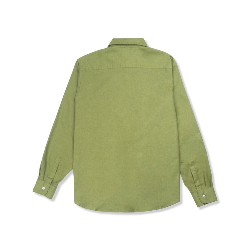 Linen Chest Patch Shirt Olive - Porteegoods