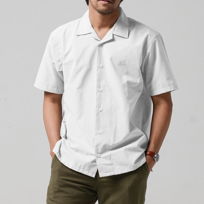 Cuban Collar Shirt White - Porteegoods