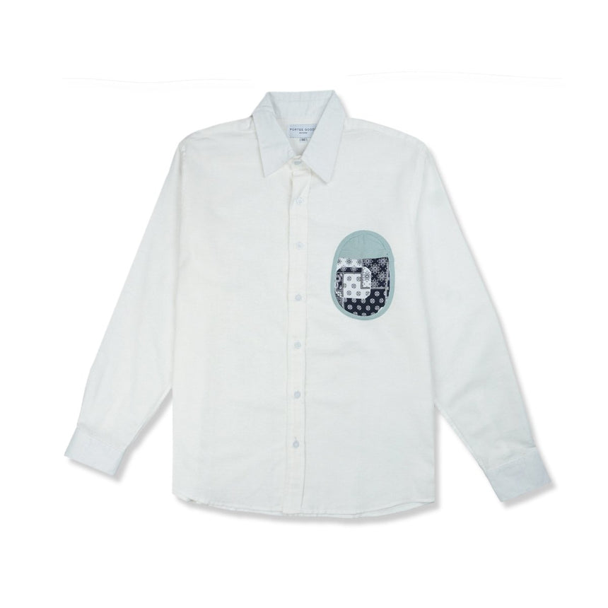 Linen Chest Patch Shirt White - Porteegoods