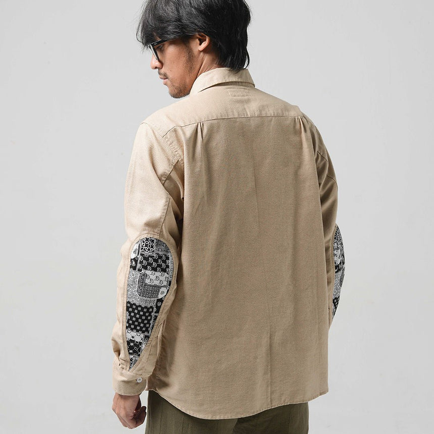 Linen Elbow Patch Shirt Khaki - Porteegoods