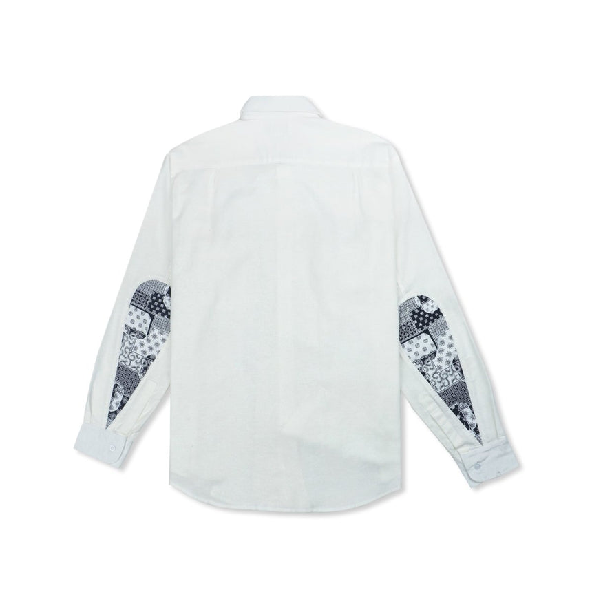 Linen Elbow Patch Shirt White - Porteegoods